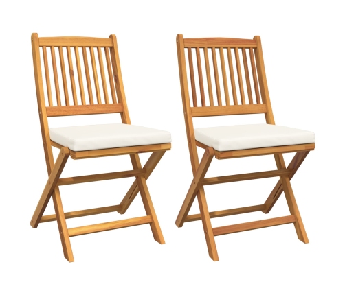 Sillas de Jardín Plegables  con Cojín Blanco 2pcs de Madera de Acacia Sólida