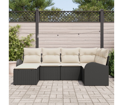 Set de Sofá de Jardín de 6 Piezas con Cojines Negro Poliratán