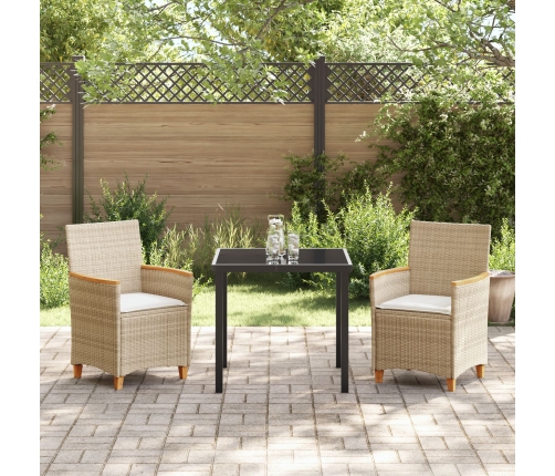 Juego de Comedor de Jardín de  de 3 Piezas con Cojines Beige Poliratán