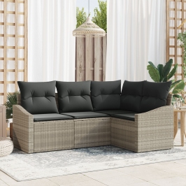 Juego de Sofá de Jardín Set de 4 Beige, Negro Ratán