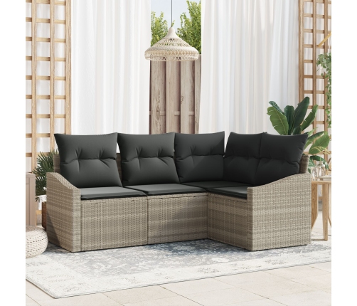 Juego de Sofá de Jardín Set de 4 Beige, Negro Ratán