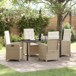 Juego de comedor de jardín de 5 piezas con cojines en poliratán beige