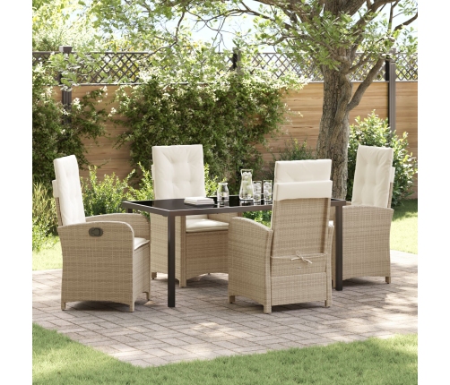 Juego de comedor de jardín de 5 piezas con cojines en poliratán beige