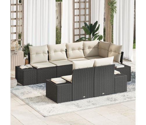 Set de Sofá de Jardín  de 7 Piezas con Cojines Negro Poliratán