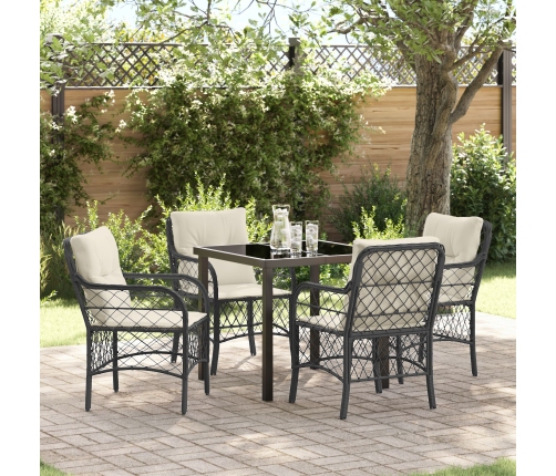 Conjunto de Comedor de Jardín de 5 Piezas con Cojines Negro Ratán Sintético