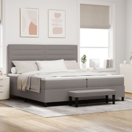 Cama Box Spring  con Colchón y Banco Gris 200x200 cm Tela