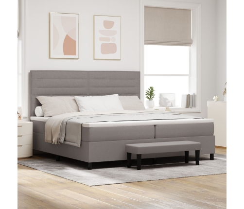 Cama Box Spring  con Colchón y Banco Gris 200x200 cm Tela