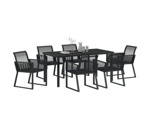 Set de Comedor de Jardín de 7 Piezas  Negro Poliratán