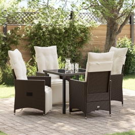 Set de Comedor de Jardín de 5 Piezas de  con Cojines Marrón Poliratán