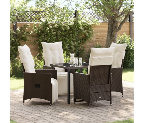 Set de Comedor de Jardín de 5 Piezas de  con Cojines Marrón Poliratán