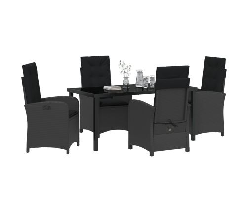 Set de comedor de jardín de 5 piezas con cojines de rattan versátil negro