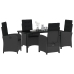 Set de comedor de jardín de 5 piezas con cojines de rattan versátil negro