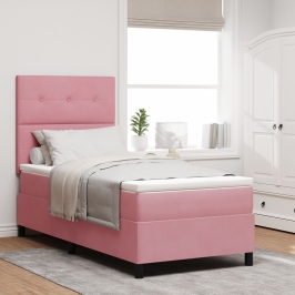 Cama con Base de Resortes con Colchón Rosa 90x200 cm Terciopelo