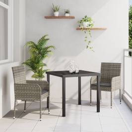 Set de Comedor de Jardín  de 3 Piezas con Cojines Grises Poliratán