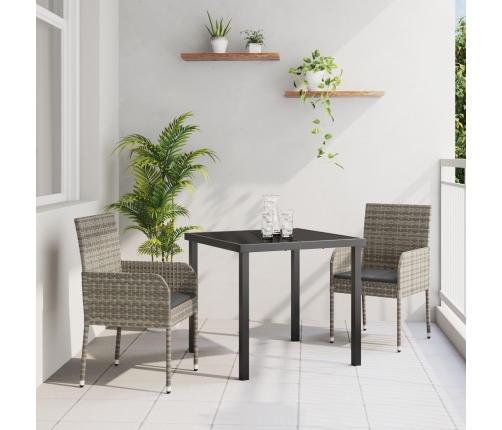 Set de Comedor de Jardín  de 3 Piezas con Cojines Grises Poliratán