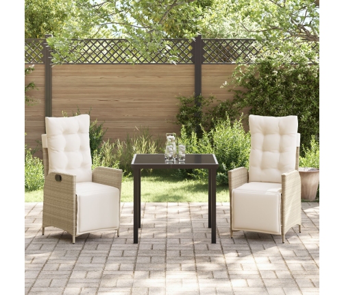 Juego de Comedor de Jardín de 3 Piezas Poliratán Beige