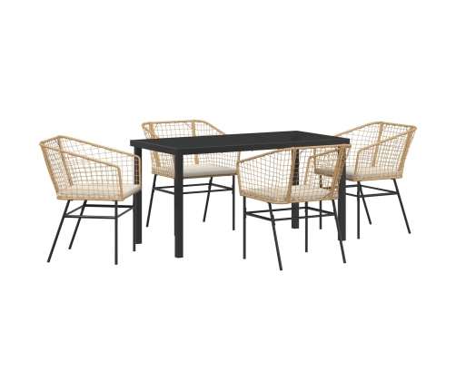 Conjunto de Comedor de Jardín  de 5 Piezas con Cojines Marrón Rátan de Polipropileno