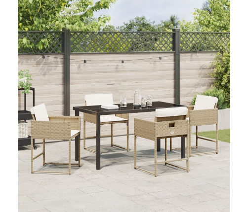Conjunto de Comedor de Jardín de 5 Piezas con Cojines Beige Ratan PE