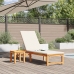 Tumbona con Mesa y Cojín de Madera Sólida de Acacia,  Tumbona con Cojines Crema de Madera Sólida de Acacia,  Mesa Lateral de Jardín 35x35x34 cm de Madera Sólida de Acacia