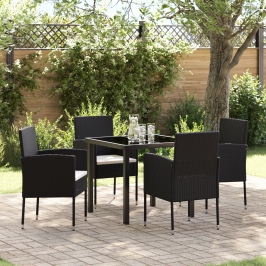 Juego de Comedor de Jardín de 5 Piezas con Cojines en Poliratán Negro