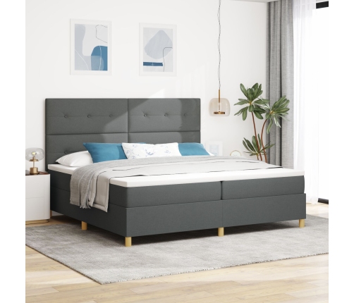 Cama con Box Spring y Colchón Gris Oscuro 200x200 cm Tela