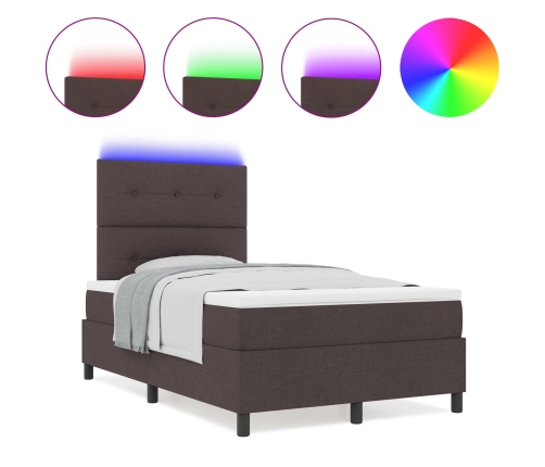 Cama con Somier y Colchón & LED Marrón Oscuro 120x200 cm Tela