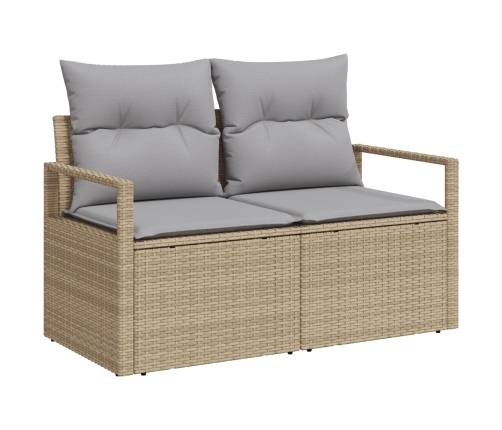 Conjunto de Sofás de Jardín de 10 Piezas con Cojines Beige Poliratán Acacia, Sofá de Jardín de 2 Plazas con Almacenamiento y Cojines Beige Poliratán, Conjunto de Comedor de Jardín de 4 Piezas con Cojines Beige Poliratán Acacia