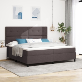 Cama Box Spring con Colchón Gris Oscuro 200x200 cm Tela