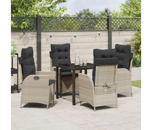 Set de Comedor de Jardín de 5 Piezas con Cojines Gris Claro Poliratán
