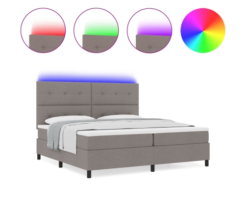 Cama con somier y colchón y LED Taupe 200x200 cm Tela