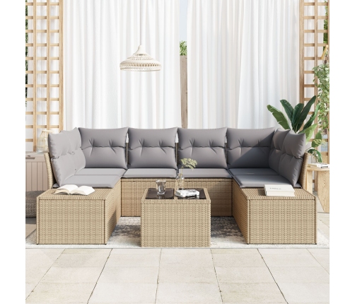 Juego de Sofás de Jardín  de 7 Piezas con Cojines Beige Poliratán