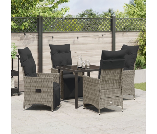 Set de Comedor de Jardín de 5 Piezas con Cojines Gris Polirratán