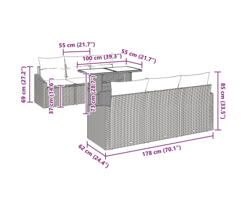 Conjunto de Sofá de Jardín de 7 Piezas con Cojines Beige Rattan