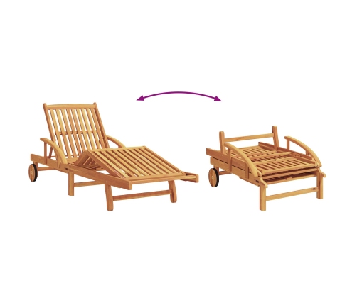 Tumbona plegable  con ruedas y cojín taupe de madera sólida de acacia