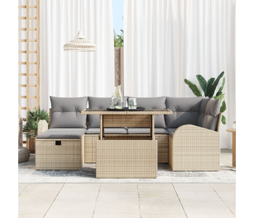 Conjunto de Sofá de Jardín de 7 Piezas con Cojines Ratán Poli Beige