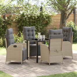 Set de 5 piezas de jardín color beige de ratán sintético