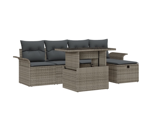 Conjunto de Sofás de Jardín  de 6 Piezas con Cojines Gris Rattan Poli