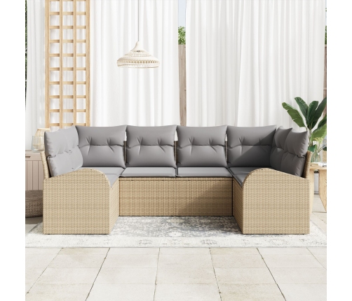 Conjunto de Sofás de Jardín  de 6 Piezas con Cojines Beige de Ratán Poliéster