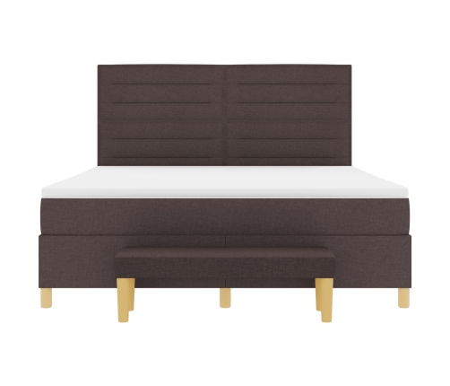 Cama Box Spring  con colchón y banco Marrón Oscuro 180x200 cm Tela