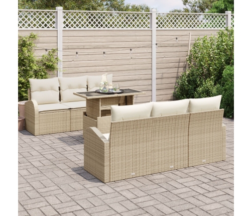 Juego de Sofás de Jardín de 7 Piezas con Cojines Beige Rattan Poli