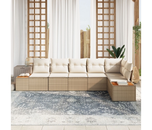 Conjunto de Sofá de Jardín  de 6 Piezas con Cojines Beige Poliratán Acacia