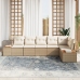 Conjunto de Sofá de Jardín  de 6 Piezas con Cojines Beige Poliratán Acacia