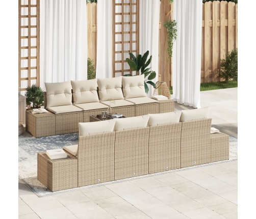 Conjunto de Sofás de Jardín de 7 Piezas con Cojines Beige de Ratán Poliéster