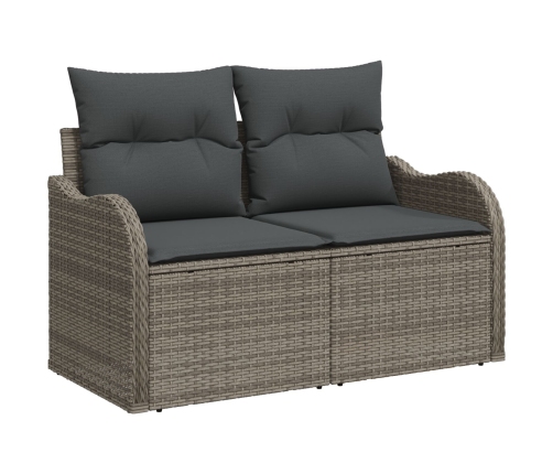 Set de Sofá de Jardín de 3 Piezas  con Cojines Gris de Ratán Poli