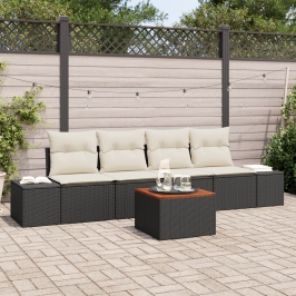 Conjunto de Sofá de Jardín de 5 Piezas con Cojines Negro Poliratán Acacia