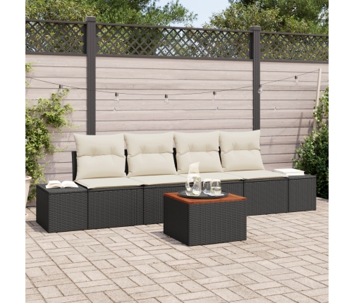 Conjunto de Sofá de Jardín de 5 Piezas con Cojines Negro Poliratán Acacia