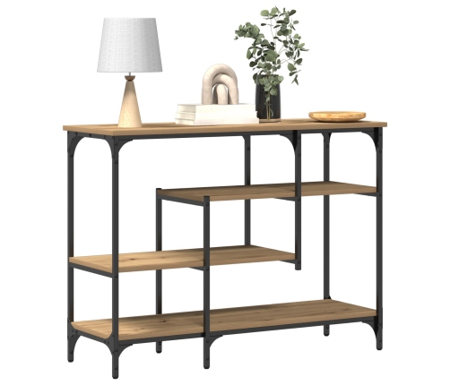 Mesa de Consola  Roble Artesanal 100x35x75 cm Madera Elaborada y Acero