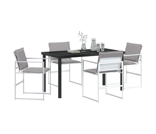 Juego de Comedor de Jardín de 5 Piezas con Cojines Blancos Textilene y Acero de