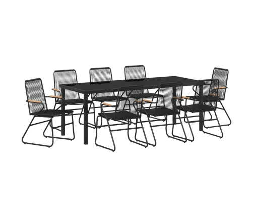 Juego de Comedor de Jardín  de 9 Piezas Negro Rattan de PVC