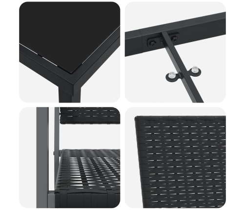 Conjunto de Comedor de Jardín  3 Piezas Negras de Poliratán